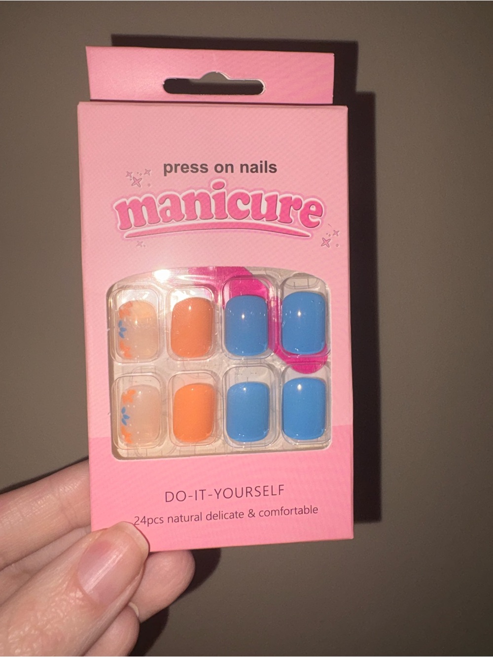 Manicure Press-On Nails Set - Blue & Orange